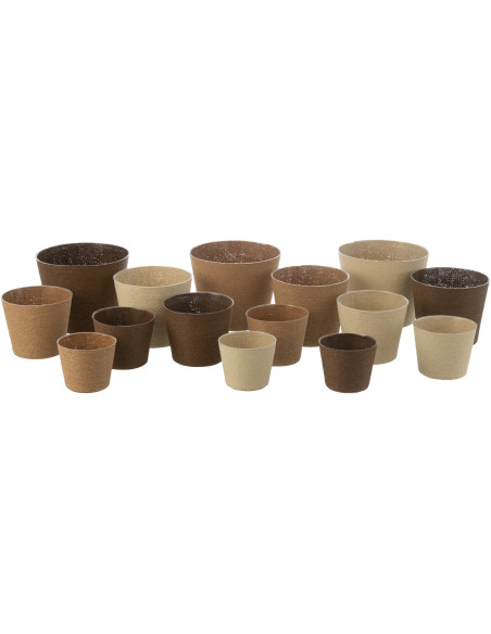 Petit Cache pot original extérieur Rond Diamètre 17 cm en Céramique Jaune Blanc Motif fleur Granada - 3