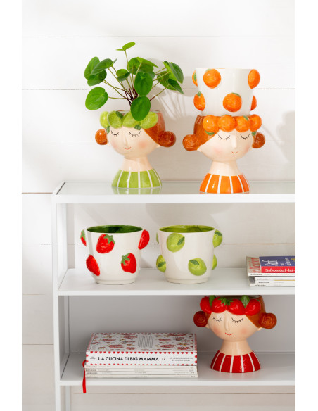 Petit Cache pot originale indien Rond Diamètre 5 cm en Terre cuite Rouge Orange Vert Bleu Motif fleurs Mumbai (Lot de 4) - 4