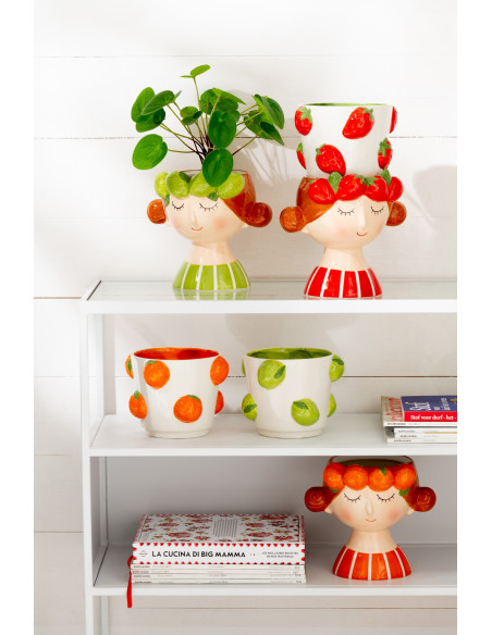 Petit Cache pot originale indien Rond Diamètre 5 cm en Terre cuite Rouge Orange Vert Bleu Motif fleurs Mumbai (Lot de 4) - 5