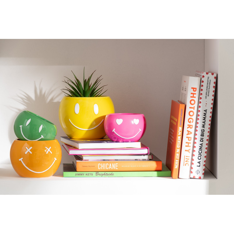 Petit Cache pot bohème Rond Diamètre 15 cm en Papier Plastique Jaune Vert Tressé Orwy (Lot de 2) - 2