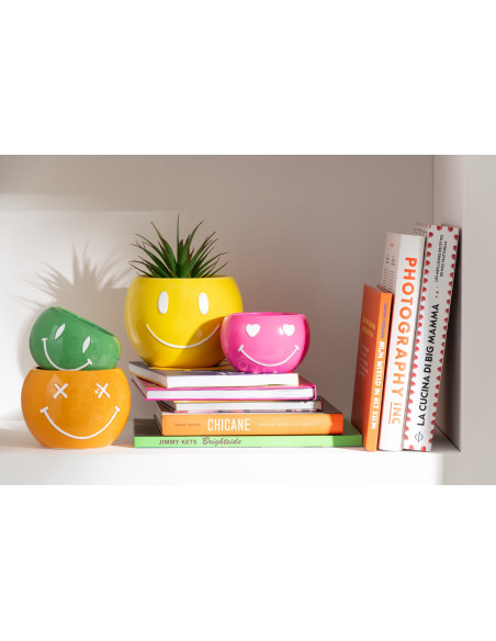 Petit Cache pot bohème Rond Diamètre 15 cm en Papier Plastique Jaune Vert Tressé Orwy (Lot de 2) - 2