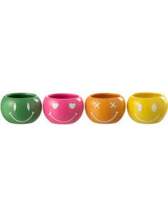 Petit Cache pot moderne Rond Diamètre 11 cm en Porcelaine Vert Rose Orange Jaune Smiley (Lot de 4) - 1