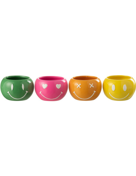 Petit Cache pot moderne Rond Diamètre 11 cm en Porcelaine Vert Rose Orange Jaune Smiley (Lot de 4) - 1