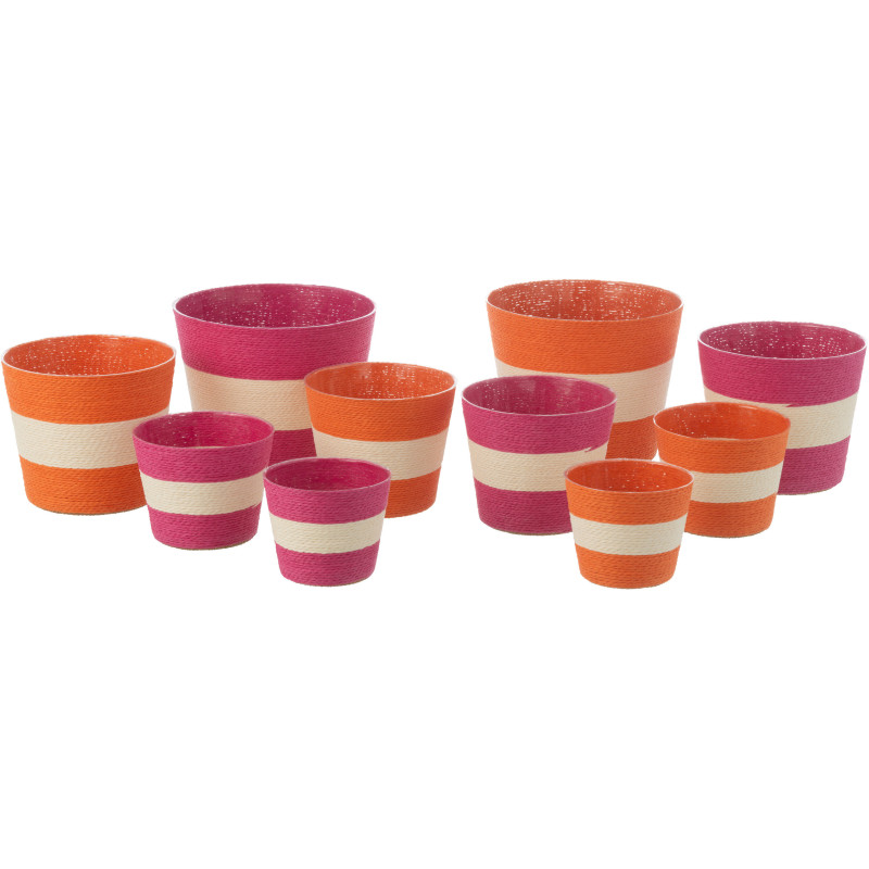 Petit Cache pot moderne Rond Diamètre 11 cm en Porcelaine Vert Rose Orange Jaune Smiley (Lot de 4) - 3