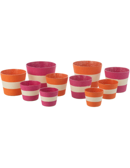 Petit Cache pot moderne Rond Diamètre 11 cm en Porcelaine Vert Rose Orange Jaune Smiley (Lot de 4) - 3