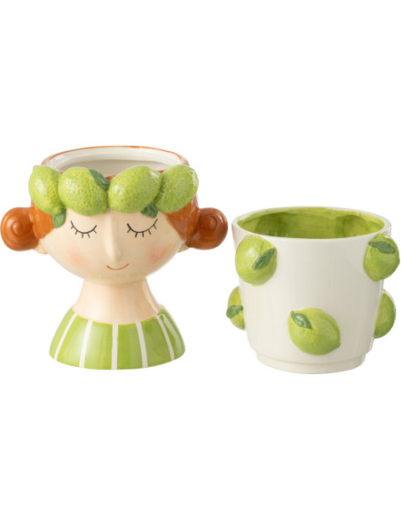 Petit Cache pot bohème Rond Diamètre 13 cm en Papier Plastique Jaune Vert Tressé Orwy (Lot de 2) - 3