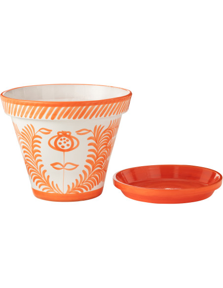 Cache pot original extérieur Rond Diamètre 21 cm en Céramique Orange Blanc Motif lignes Granada - 2