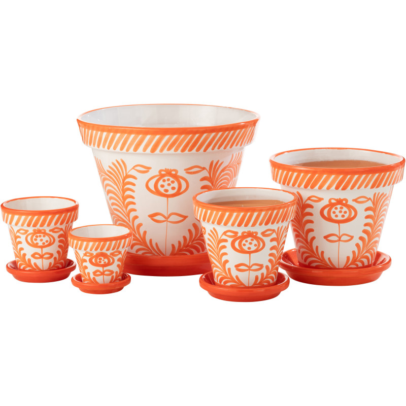 Cache pot original extérieur Rond Diamètre 21 cm en Céramique Orange Blanc Motif lignes Granada - 3