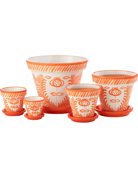 Cache pot original extérieur Rond Diamètre 21 cm en Céramique Orange Blanc Motif lignes Granada - 3