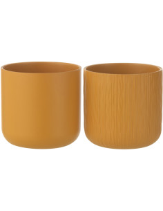 Petit Cache pot Rond Diamètre 15 cm en Céramique Ocre jaune Gen (Lot de 2) - 1