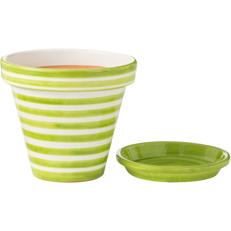 Grand Cache pot original extérieur Rond Diamètre 27 cm en Céramique Bleu aqua Blanc Motif lignes Granada - 2