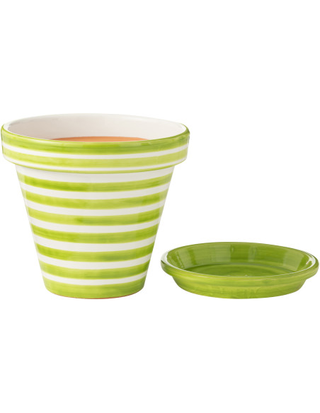 Grand Cache pot original extérieur Rond Diamètre 27 cm en Céramique Bleu aqua Blanc Motif lignes Granada - 2