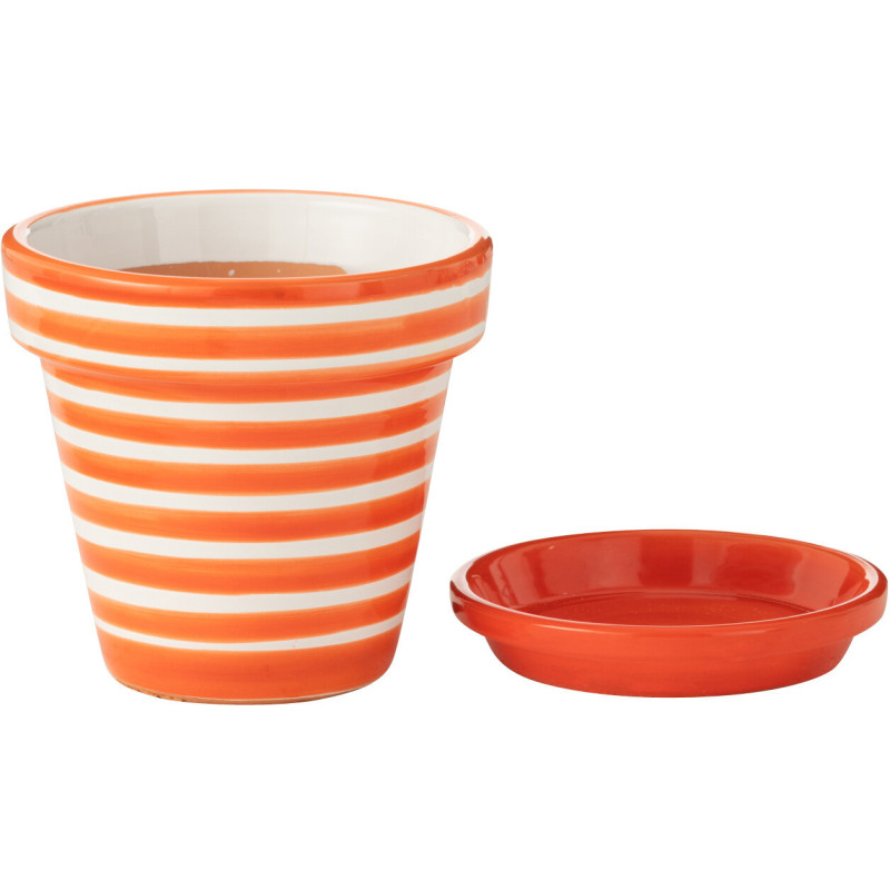 Cache pot original extérieur Rond Diamètre 21 cm en Céramique Bleu aqua Blanc Motif lignes Granada - 2