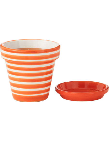 Cache pot original extérieur Rond Diamètre 21 cm en Céramique Bleu aqua Blanc Motif lignes Granada - 2