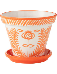 Grand Cache pot original extérieur Rond Diamètre 50 cm en Céramique Orange Blanc Motif fleur Granada - 1