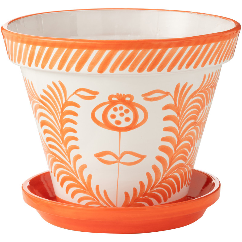 Grand Cache pot original extérieur Rond Diamètre 50 cm en Céramique Orange Blanc Motif fleur Granada - 1