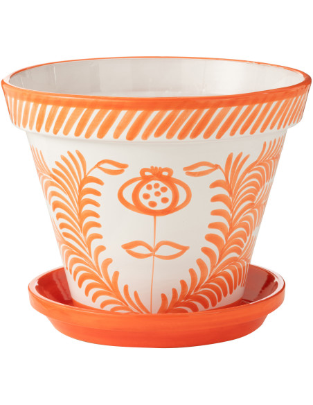 Grand Cache pot original extérieur Rond Diamètre 50 cm en Céramique Orange Blanc Motif fleur Granada - 1