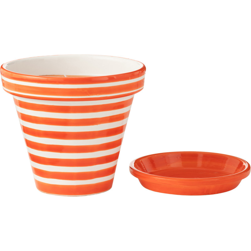 Petit Cache pot original extérieur Rond Diamètre 17 cm en Céramique Vert Blanc Motif lignes Granada - 2