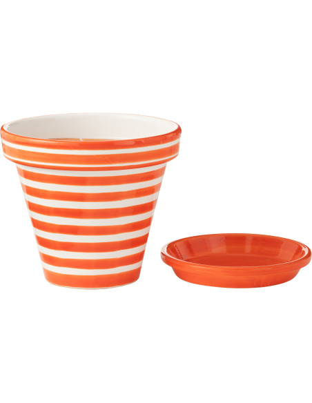 Petit Cache pot original extérieur Rond Diamètre 17 cm en Céramique Vert Blanc Motif lignes Granada - 2