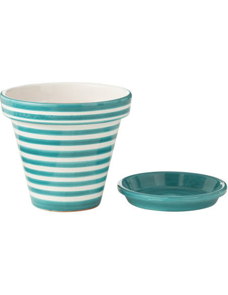 Grand Cache pot original extérieur Rond Diamètre 35 cm en Céramique Orange Blanc Motif lignes Granada - 3