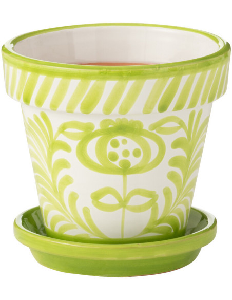 Cache pot original extérieur Rond Diamètre 21 cm en Céramique Vert Blanc Motif fleur Granada - 1