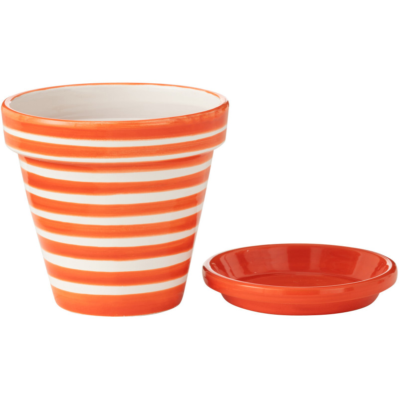 Cache pot original extérieur Rond Diamètre 21 cm en Céramique Vert Blanc Motif fleur Granada - 2