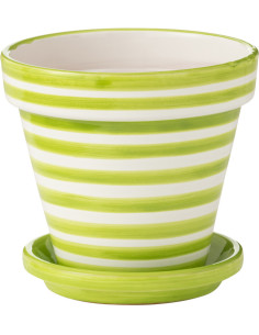 Grand Cache pot original extérieur Rond Diamètre 27 cm en Céramique Vert Blanc Motif lignes Granada - 1