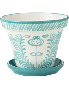 Grand Cache pot original extérieur Rond Diamètre 50 cm en Céramique Bleu aqua Blanc Motif fleur Granada - 1