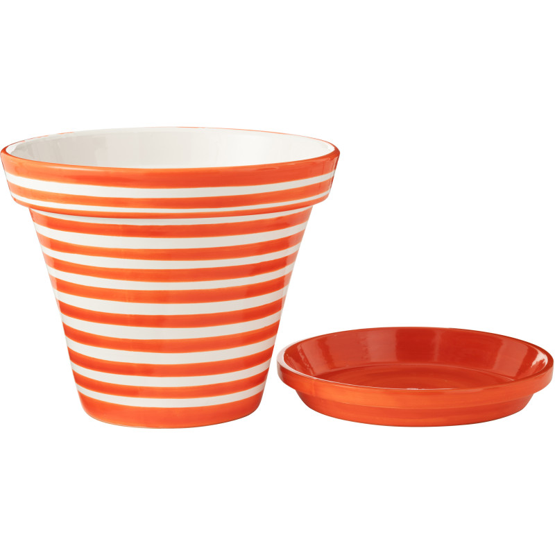 Petit Cache pot original extérieur Rond Diamètre 17 cm en Céramique Bleu aqua Blanc Motif lignes Granada - 2