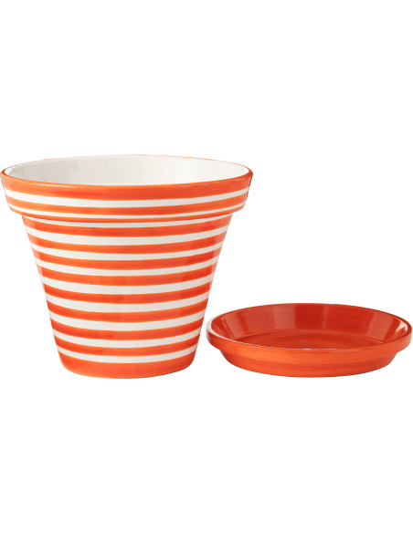 Petit Cache pot original extérieur Rond Diamètre 17 cm en Céramique Bleu aqua Blanc Motif lignes Granada - 2