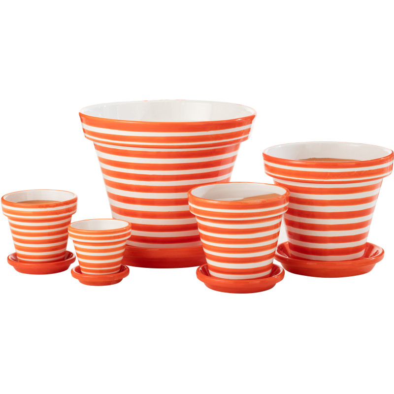 Petit Cache pot original extérieur Rond Diamètre 17 cm en Céramique Bleu aqua Blanc Motif lignes Granada - 3