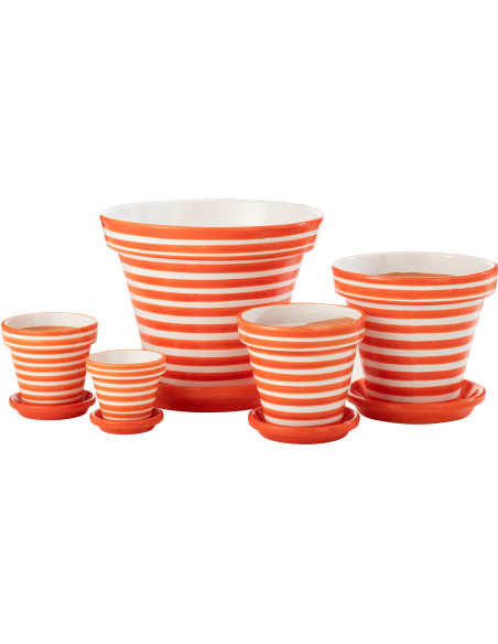 Petit Cache pot original extérieur Rond Diamètre 17 cm en Céramique Bleu aqua Blanc Motif lignes Granada - 3