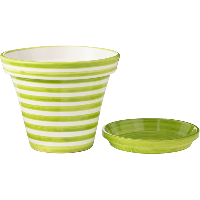 Grand Cache pot original extérieur Rond Diamètre 50 cm en Céramique Orange Blanc Motif lignes Granada - 2