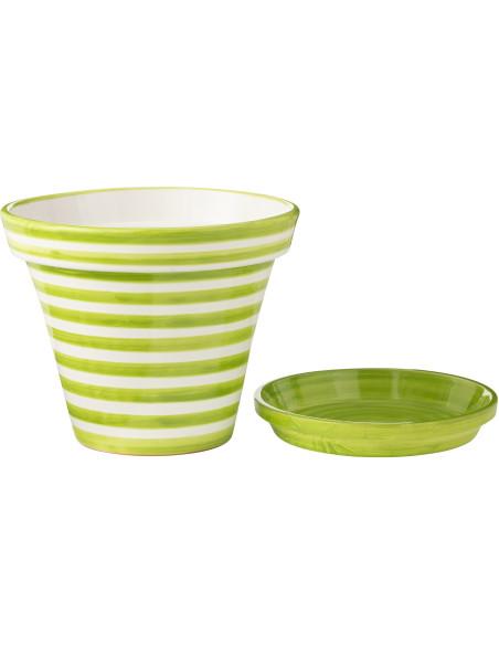 Grand Cache pot original extérieur Rond Diamètre 50 cm en Céramique Orange Blanc Motif lignes Granada - 2