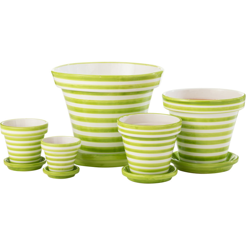 Grand Cache pot original extérieur Rond Diamètre 50 cm en Céramique Orange Blanc Motif lignes Granada - 3