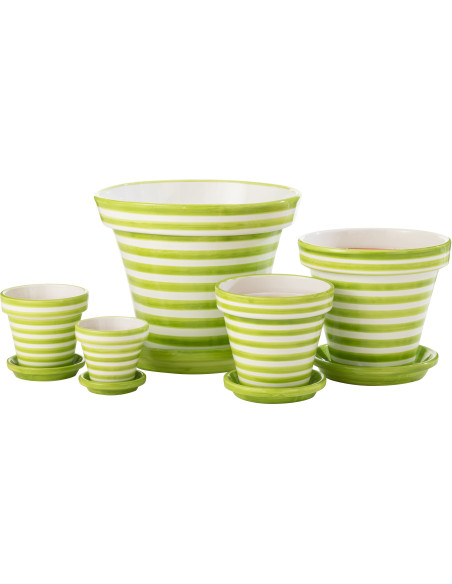 Grand Cache pot original extérieur Rond Diamètre 50 cm en Céramique Orange Blanc Motif lignes Granada - 3