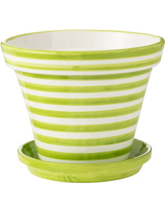 Grand Cache pot original extérieur Rond Diamètre 50 cm en Céramique Vert Blanc Motif lignes Granada - 1
