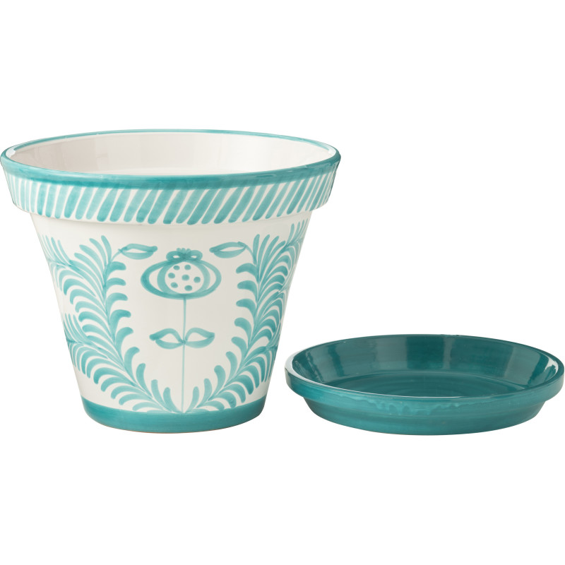 Grand Cache pot original extérieur Rond Diamètre 50 cm en Céramique Vert Blanc Motif lignes Granada - 3