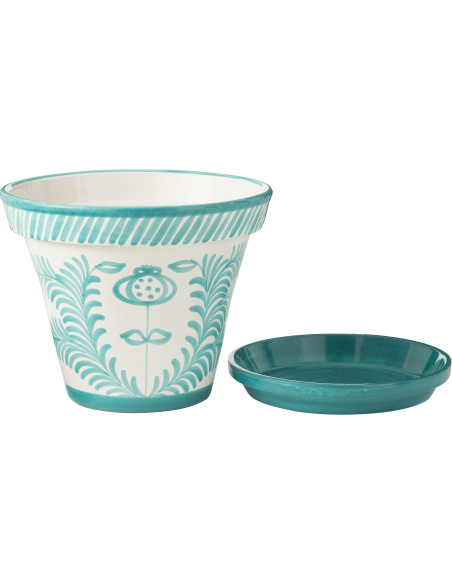 Grand Cache pot original extérieur Rond Diamètre 50 cm en Céramique Vert Blanc Motif lignes Granada - 3
