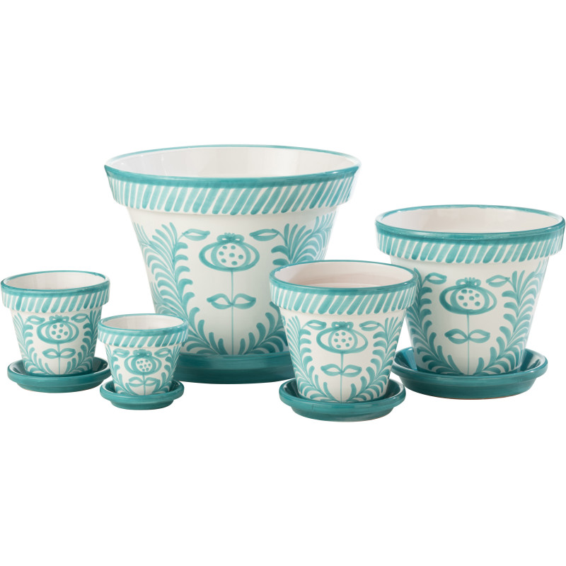 Grand Cache pot original extérieur Rond Diamètre 50 cm en Céramique Vert Blanc Motif lignes Granada - 4