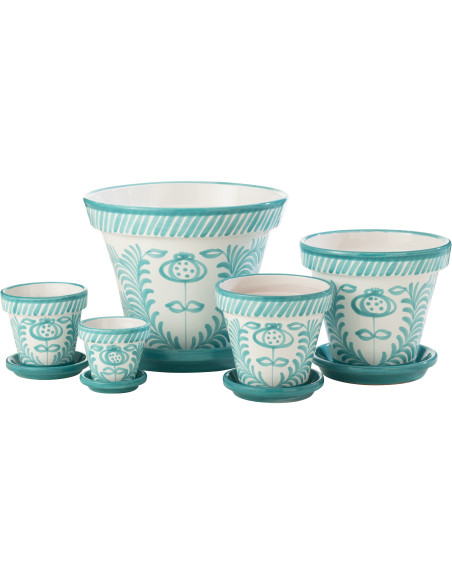 Grand Cache pot original extérieur Rond Diamètre 50 cm en Céramique Vert Blanc Motif lignes Granada - 4