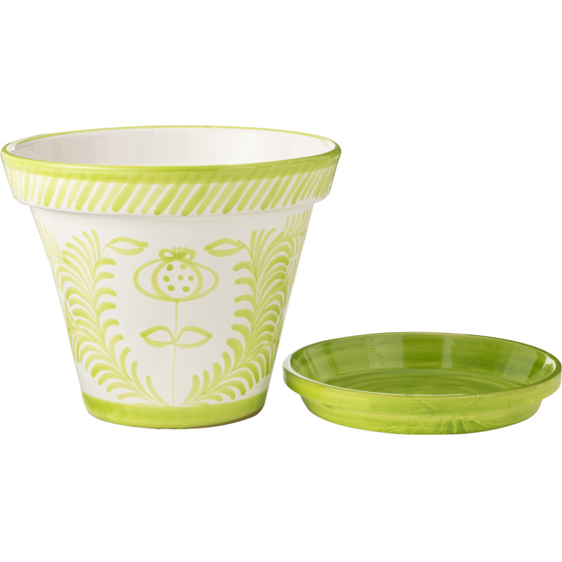 Petit Cache pot original extérieur Rond Diamètre 17 cm en Céramique Bleu aqua Blanc Motif fleur Granada - 2