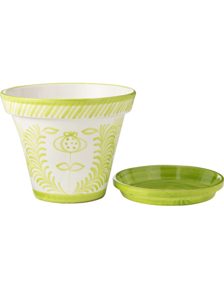 Petit Cache pot original extérieur Rond Diamètre 17 cm en Céramique Bleu aqua Blanc Motif fleur Granada - 2