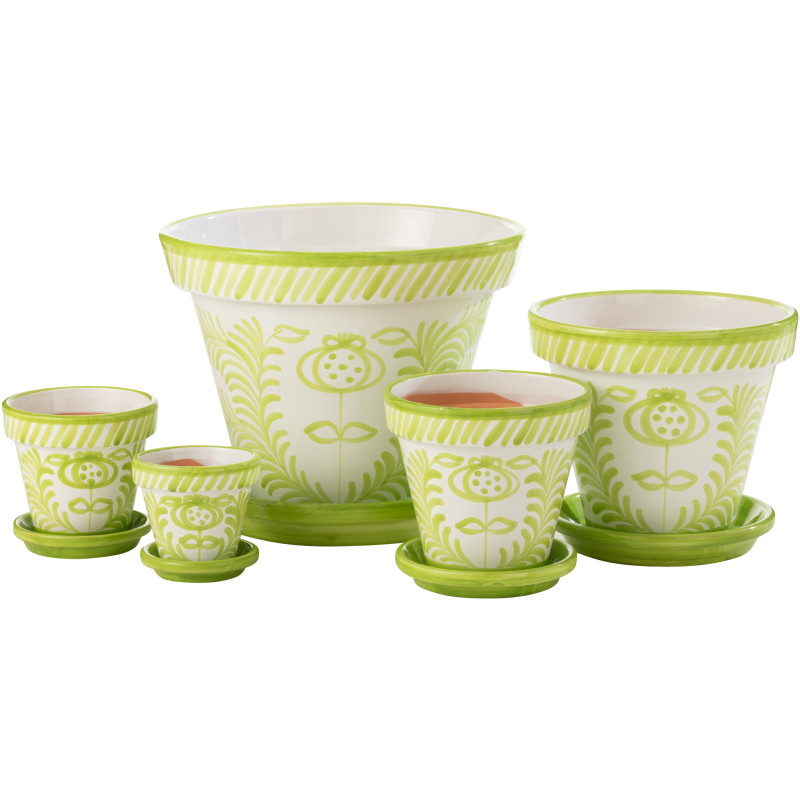 Petit Cache pot original extérieur Rond Diamètre 17 cm en Céramique Bleu aqua Blanc Motif fleur Granada - 3