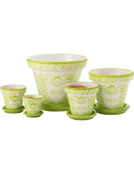 Petit Cache pot original extérieur Rond Diamètre 17 cm en Céramique Bleu aqua Blanc Motif fleur Granada - 3