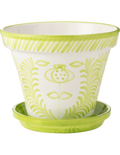 Grand Cache pot original extérieur Rond Diamètre 50 cm en Céramique Vert Blanc Motif fleur Granada - 1