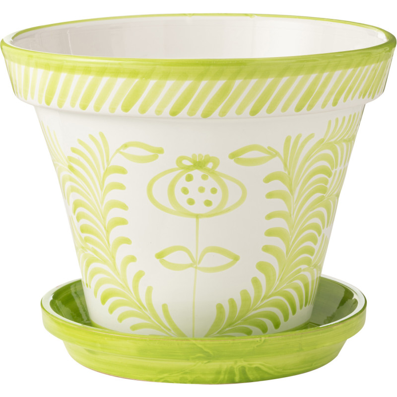 Grand Cache pot original extérieur Rond Diamètre 50 cm en Céramique Vert Blanc Motif fleur Granada - 1