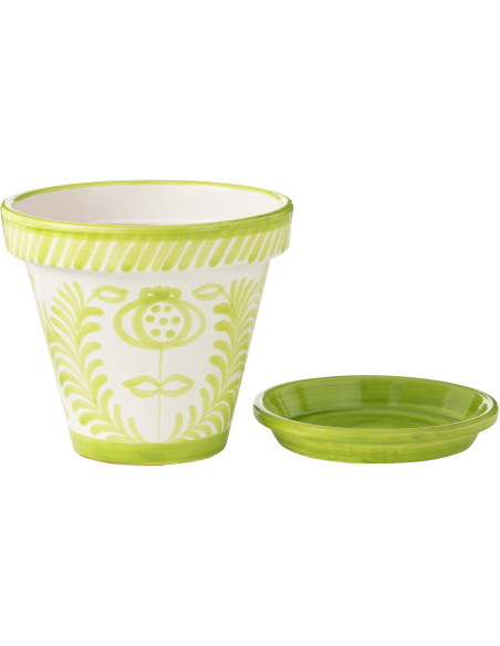 Grand Cache pot original extérieur Rond Diamètre 50 cm en Céramique Vert Blanc Motif fleur Granada - 2