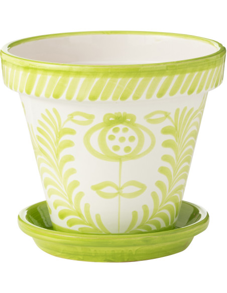 Grand Cache pot original extérieur Rond Diamètre 35 cm en Céramique Vert Blanc Motif fleur Granada - 1