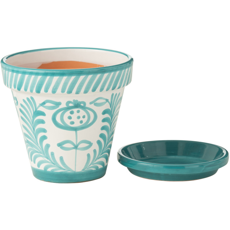 Grand Cache pot original extérieur Rond Diamètre 35 cm en Céramique Vert Blanc Motif fleur Granada - 2